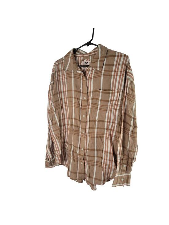 SO Tops - SO Women's Plaid Button Up Shirt Large Brown Multicolor Llong Sleeve NWOT
